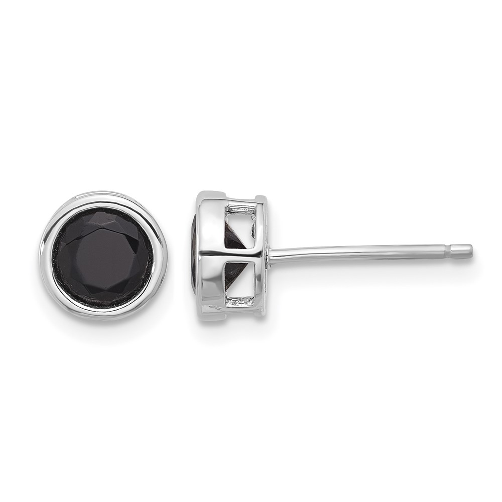 Sterling Silver Rhodium-plated Polished Black Spinel Bezel Stud Earrings (QE17405)