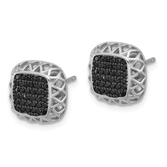 Sterling Silver Rhodium-plated Polished Black Spinel Square Post Earrings