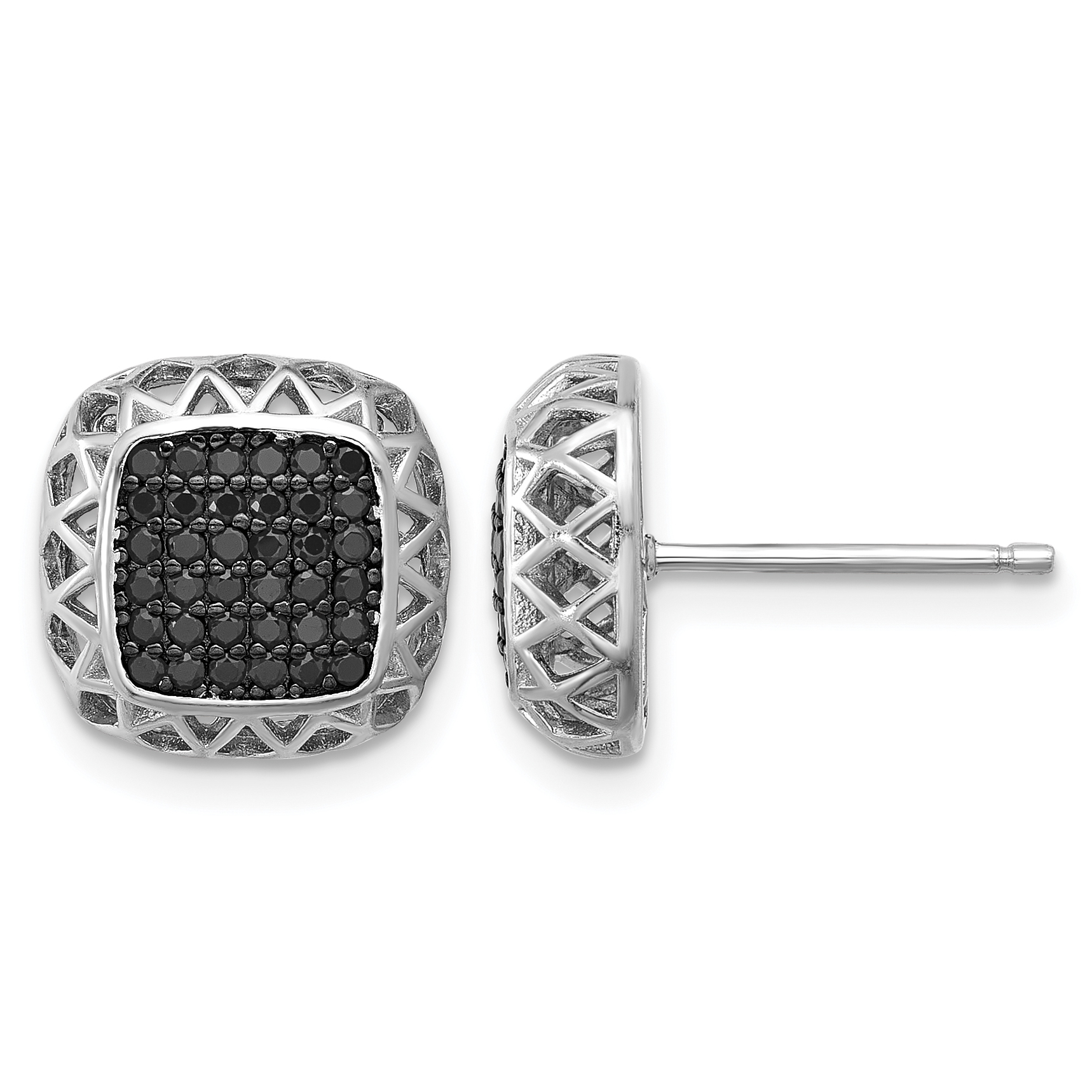 Sterling Silver Rhodium-plated Polished Black Spinel Square Post Earrings (QE17407)
