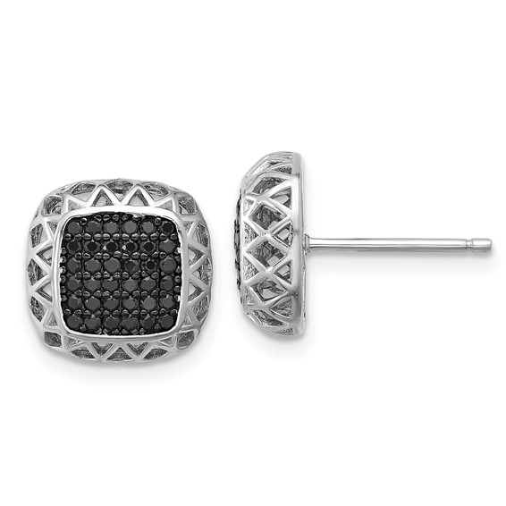 Sterling Silver Rhodium-plated Polished Black Spinel Square Post Earrings