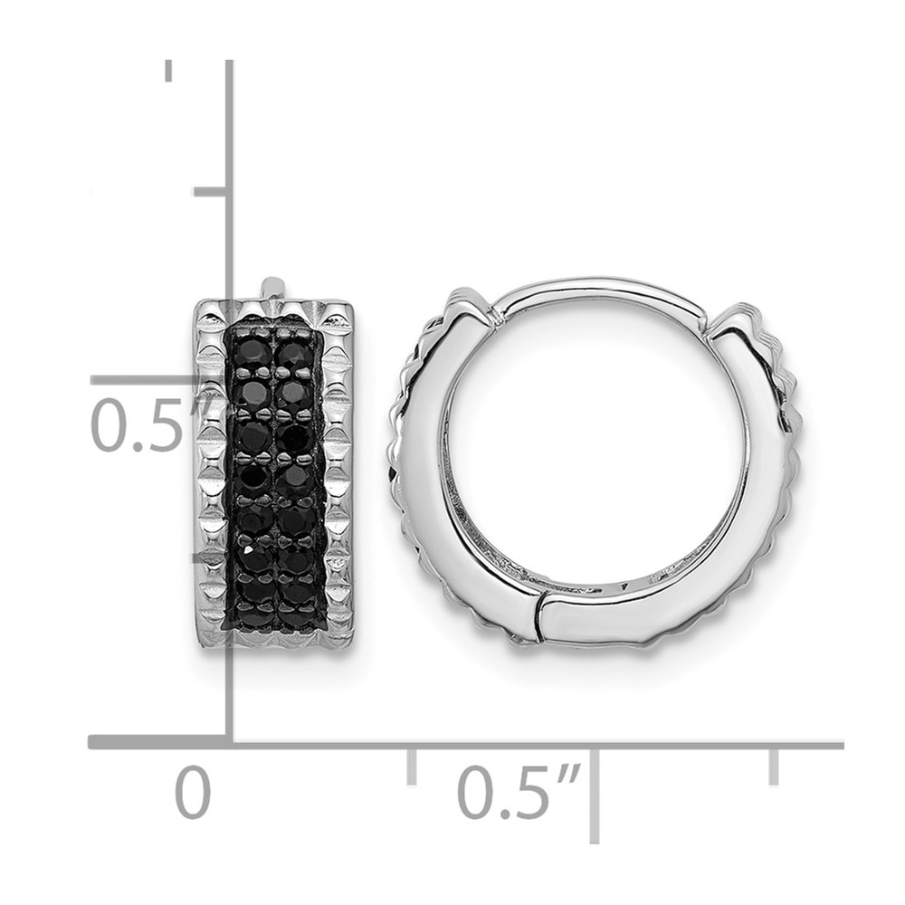 Sterling Silver RH-pltd Polished/Studded Black Spinel Hinged Hoop Earrings (QE17408)