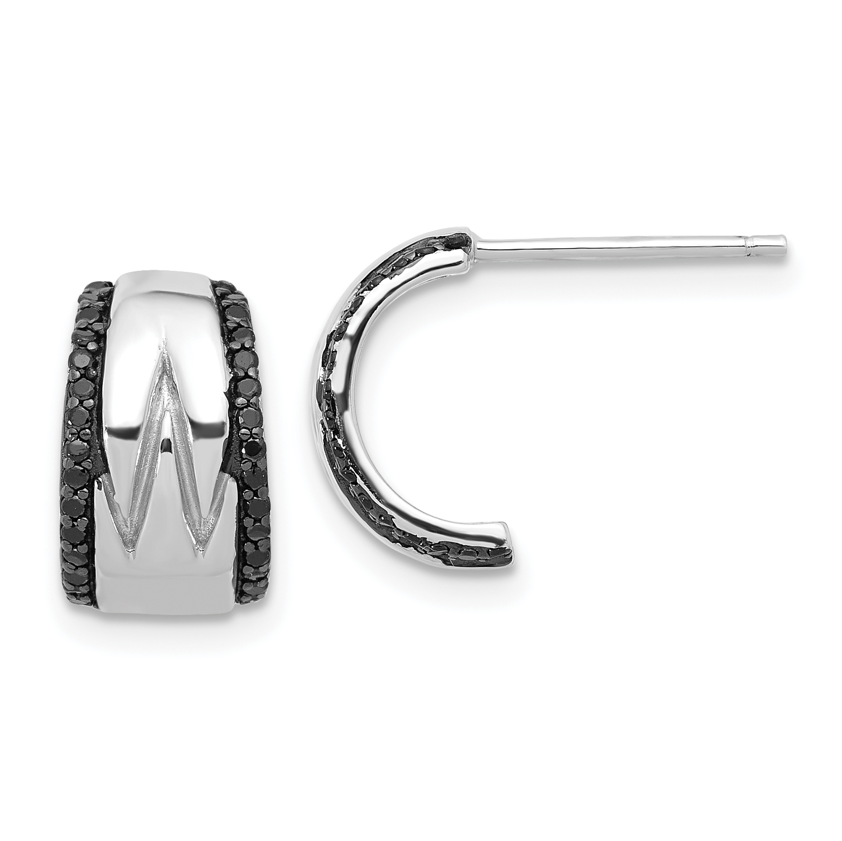 Sterling Silver RH-plated Polished Black Spinel Post C-Hoop Earrings (QE17409)
