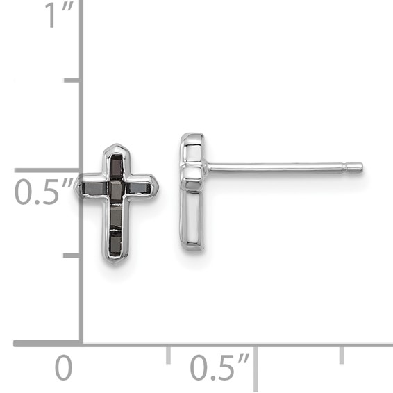 Sterling Silver Rhodium-plated Polished Black Spinel Cross Post Earrings