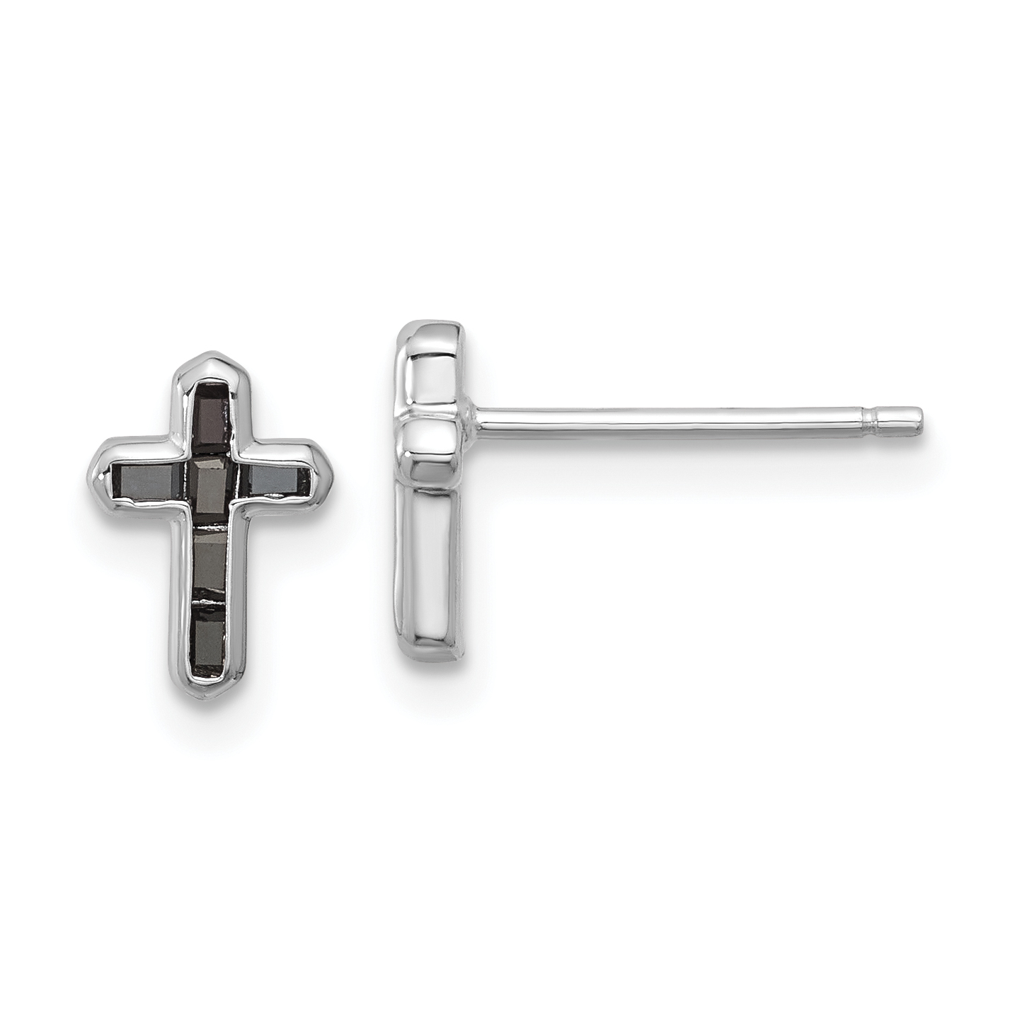 Sterling Silver Rhodium-plated Polished Black Spinel Cross Post Earrings (QE17410)