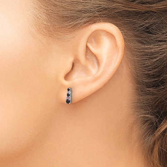 Sterling Silver RH-plated Black Spinel/Created White Sapphire Post Earrings