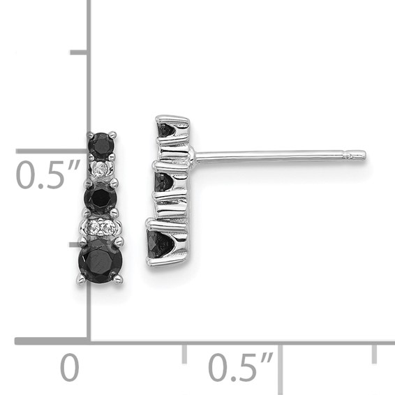 Sterling Silver RH-plated Black Spinel/Created White Sapphire Post Earrings