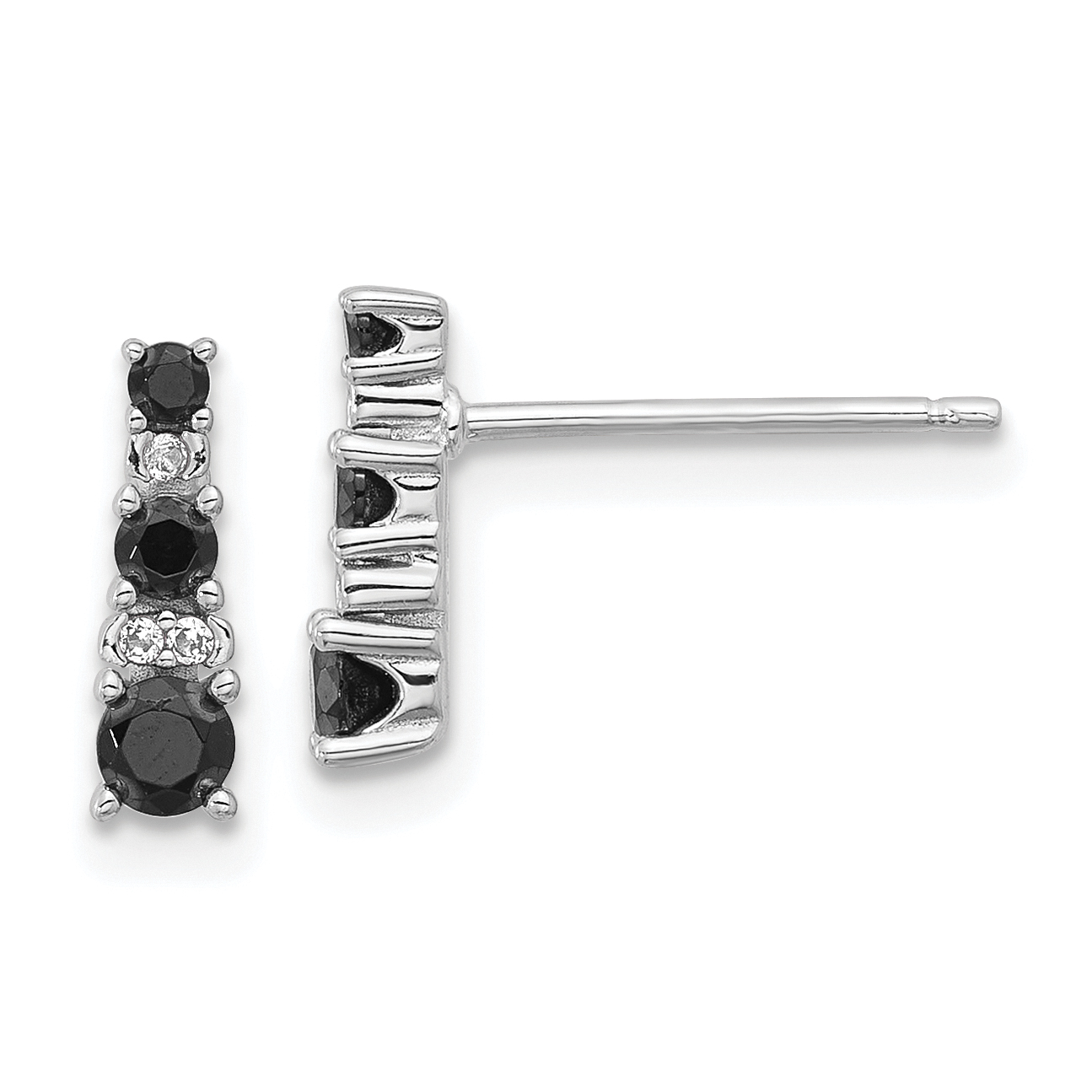 Sterling Silver RH-plated Black Spinel/Created White Sapphire Post Earrings (QE17411)