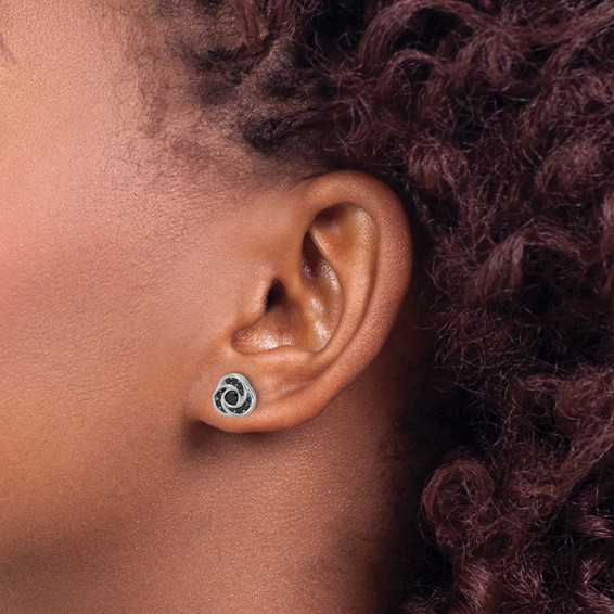 Sterling Silver Rhod-plated Polished Black Spinel Love Knot Post Earrings