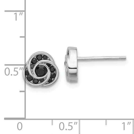 Sterling Silver Rhod-plated Polished Black Spinel Love Knot Post Earrings