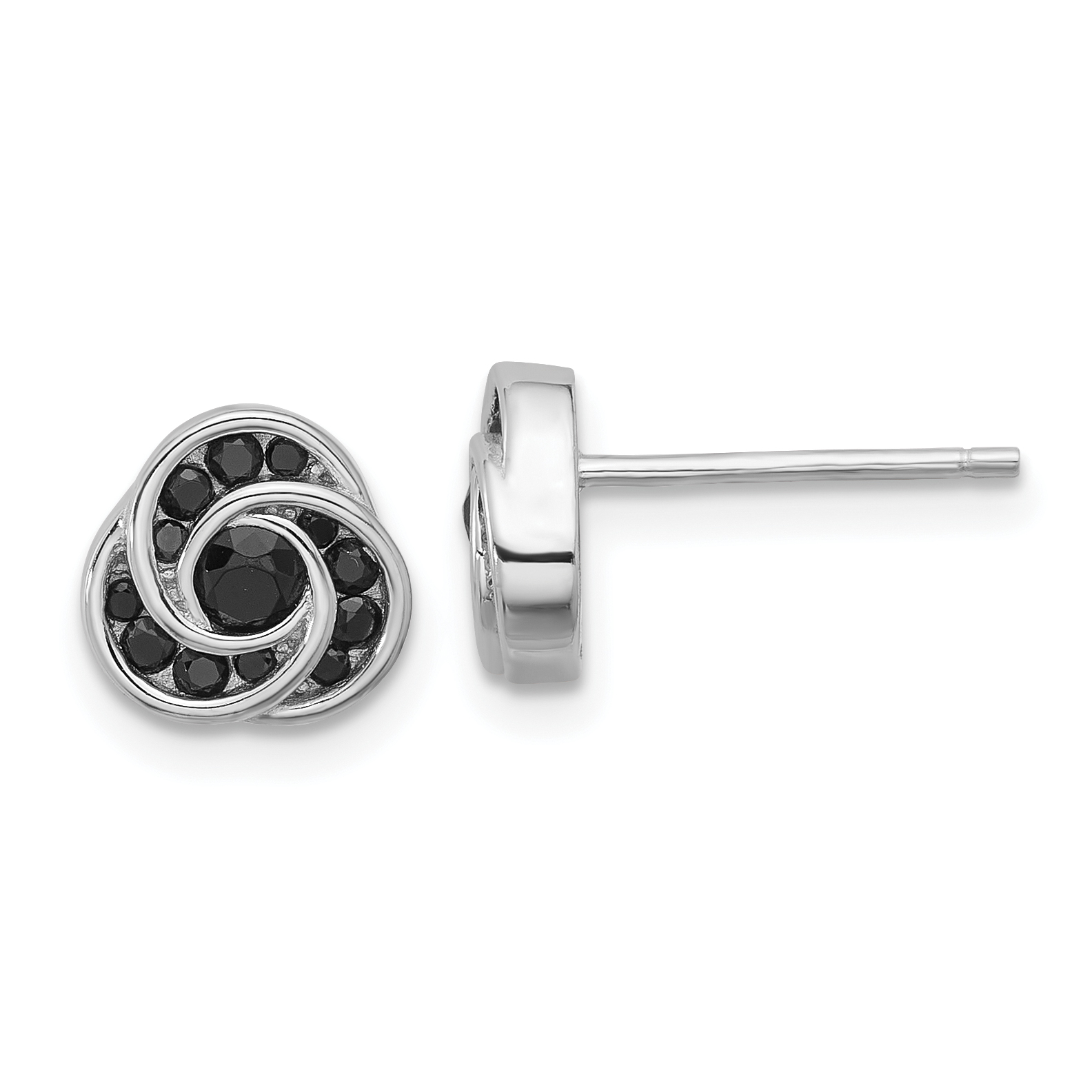 Sterling Silver Rhod-plated Polished Black Spinel Love Knot Post Earrings (QE17412)