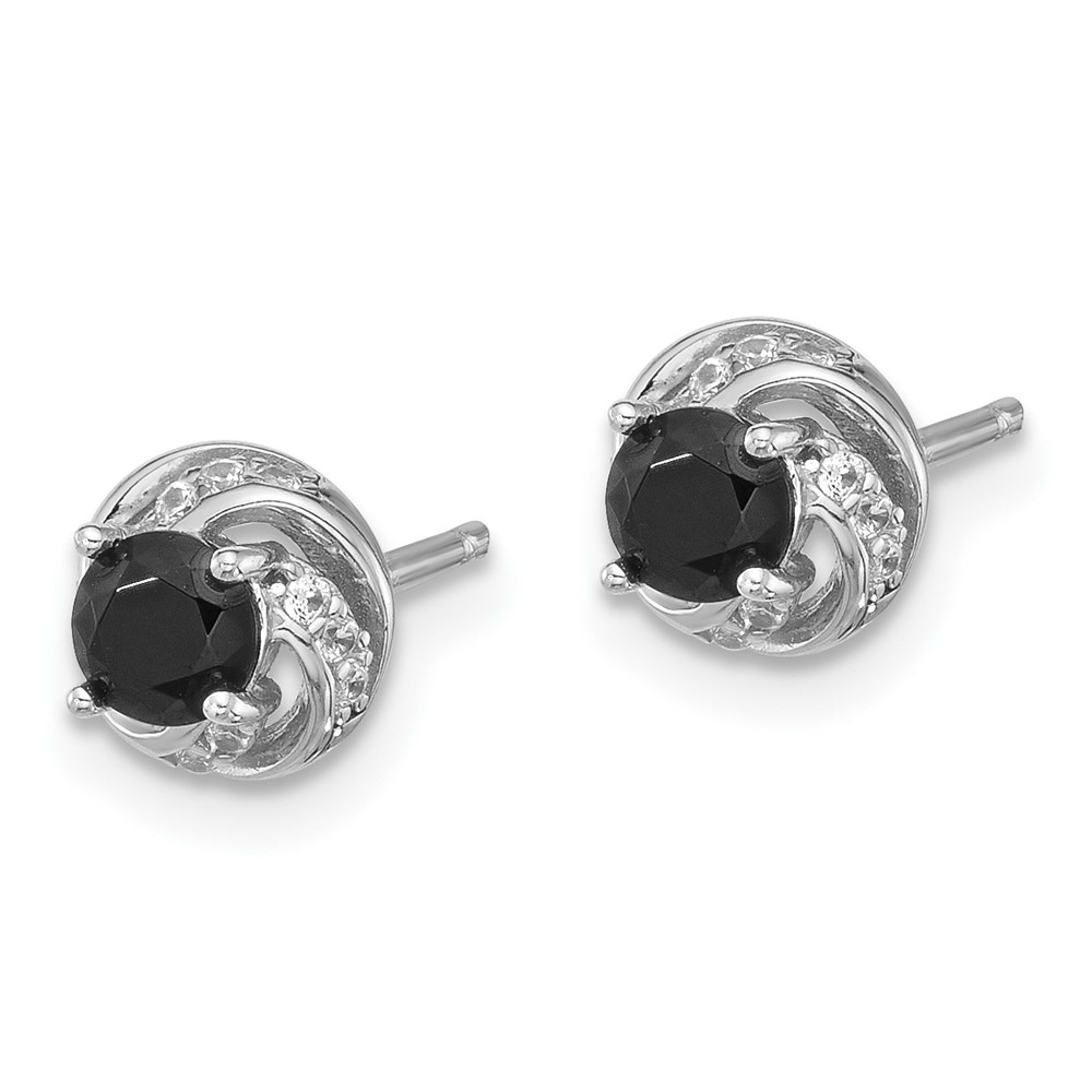 Sterling Silver Rhodium-plated Black Spinel & White Zircon Post Earrings (QE17413)