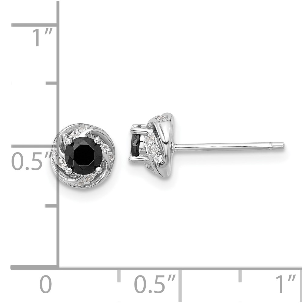 Sterling Silver Rhodium-plated Black Spinel & White Zircon Post Earrings (QE17413)