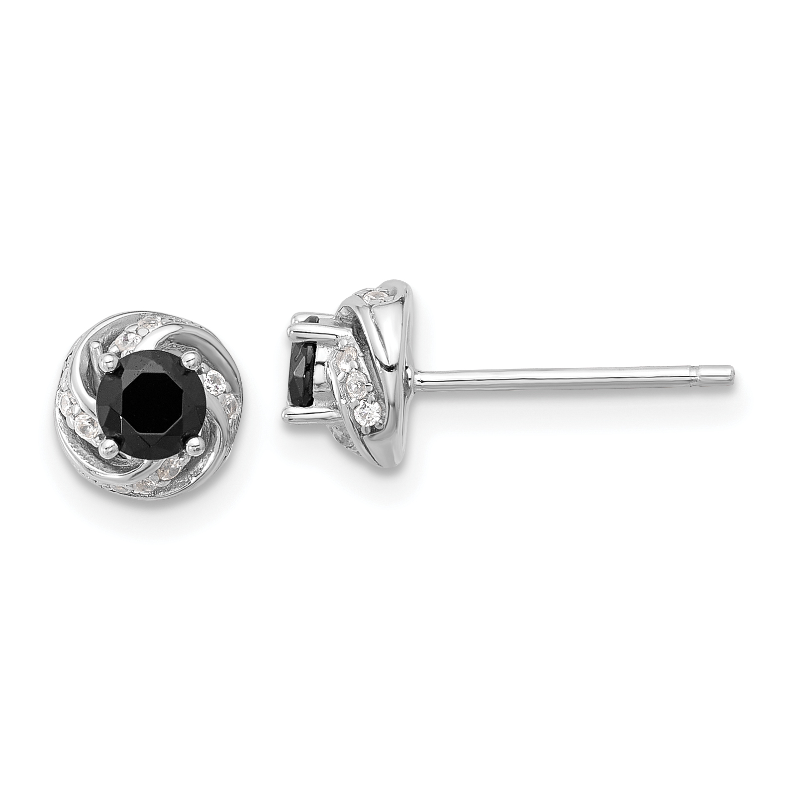 Sterling Silver Rhodium-plated Black Spinel & White Zircon Post Earrings (QE17413)