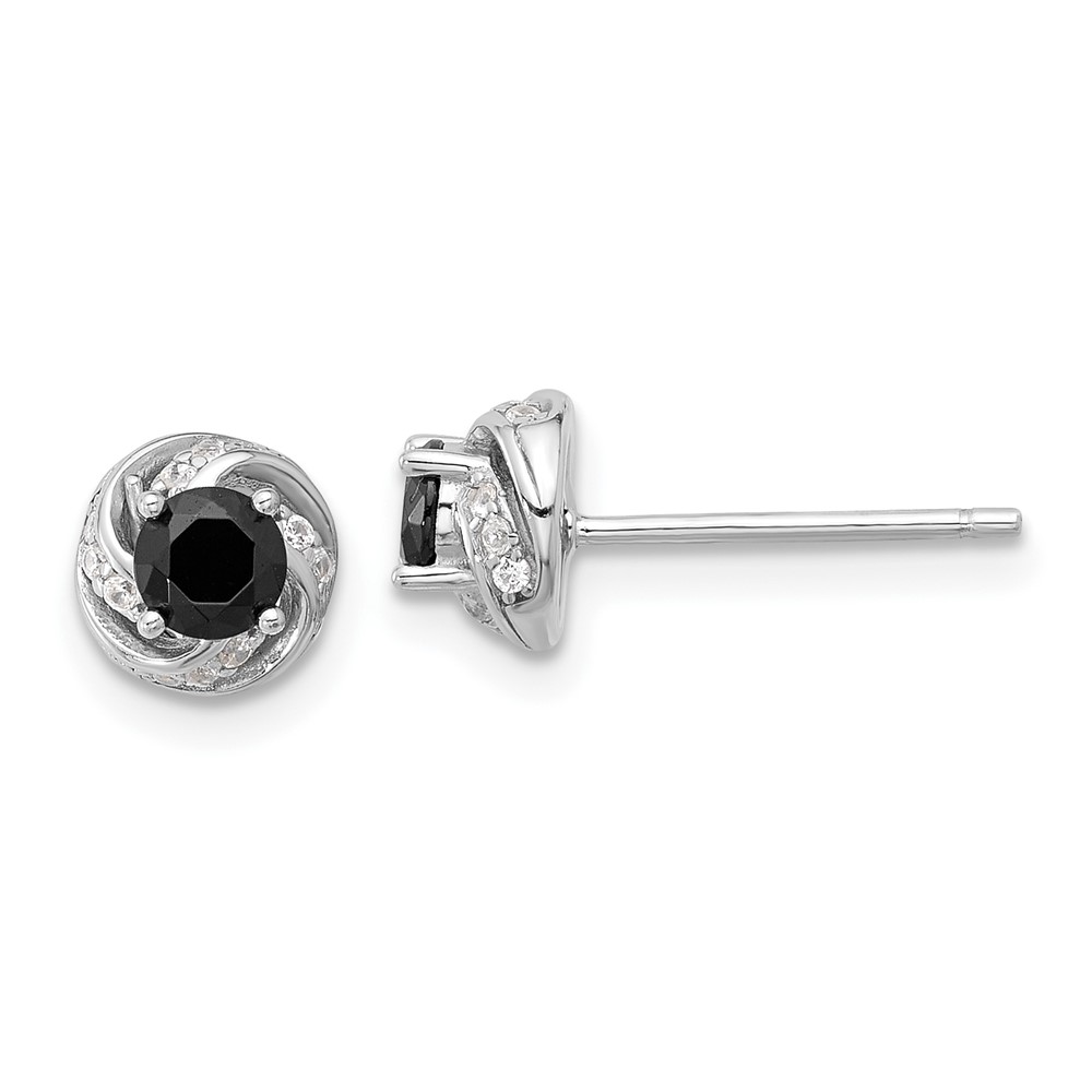 Sterling Silver Rhodium-plated Black Spinel & White Zircon Post Earrings (QE17413)