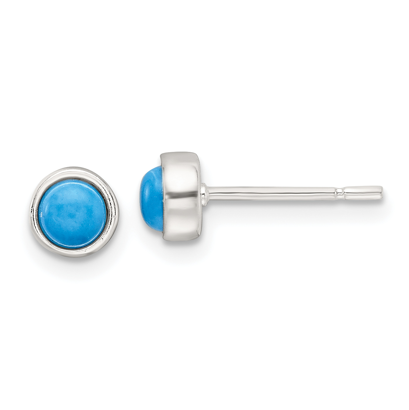 Sterling Silver Polished Turquoise Bezel Stud Earrings (QE17416)