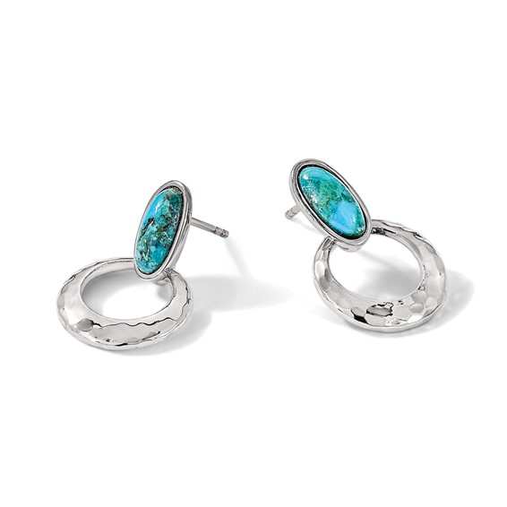 Sterling Silver Rhodium-plated Polished & Hammered Reconstituted Turquoise Post Dangle Earrings