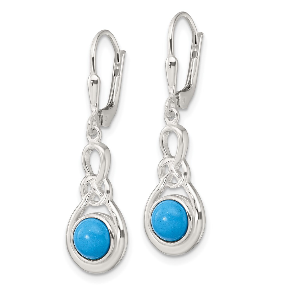Sterling Silver Polished Turquoise Knot Leverback Dangle Earrings (QE17420)