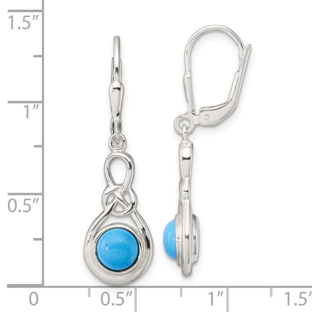 Sterling Silver Polished Turquoise Knot Leverback Dangle Earrings (QE17420)