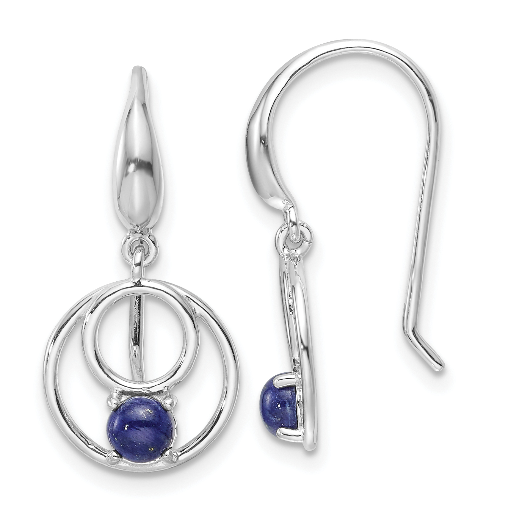 Sterling Silver Rhodium-plated Polished Lapis Circles Dangle Earrings (QE17422)