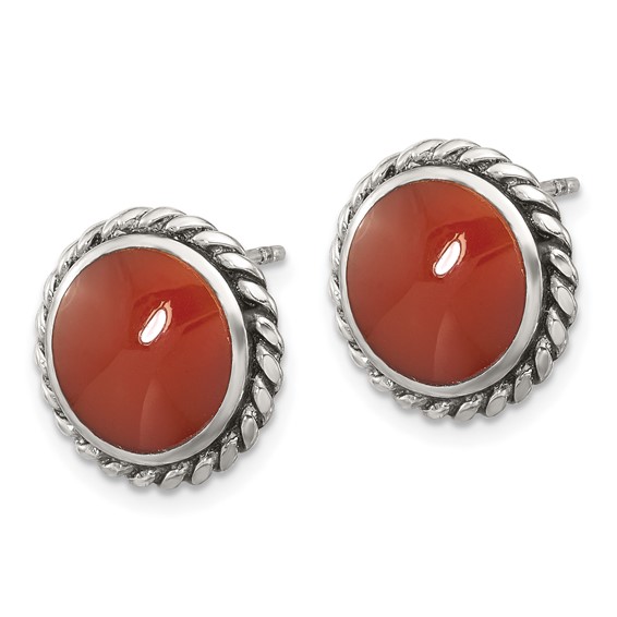 Sterling Silver Polished & Oxidized Twisted Edge Carnelian Post Earrings