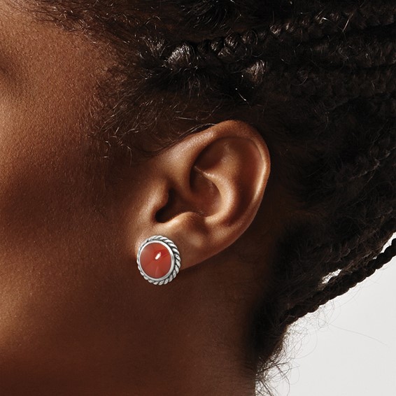 Sterling Silver Polished & Oxidized Twisted Edge Carnelian Post Earrings