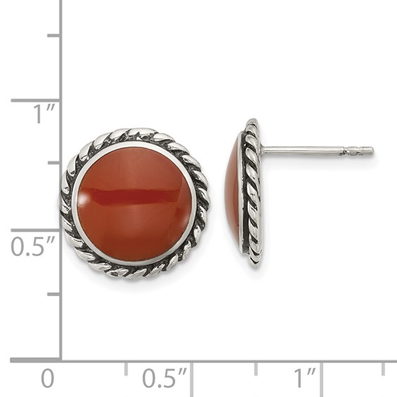 Sterling Silver Polished & Oxidized Twisted Edge Carnelian Post Earrings