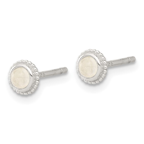 Sterling Silver E-coated Polished Beaded Round Moonstone Post Earrings