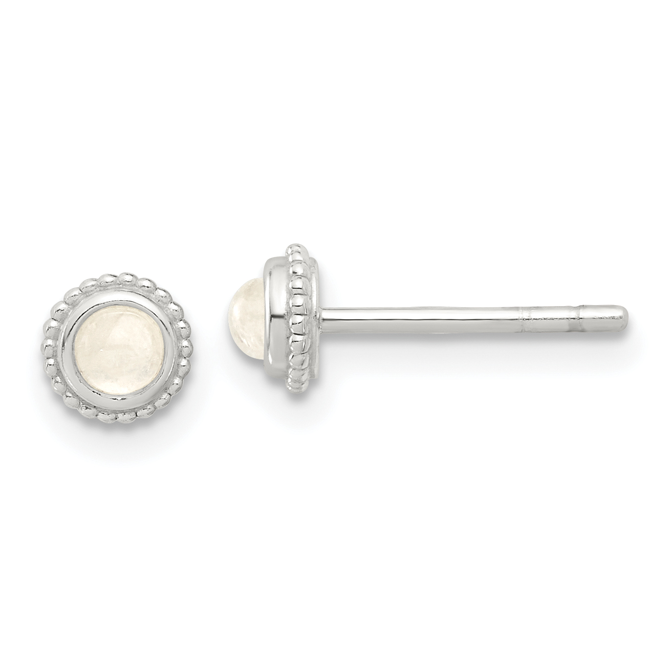 Sterling Silver E-coated Polished Beaded Round Moonstone Post Earrings (QE17425)