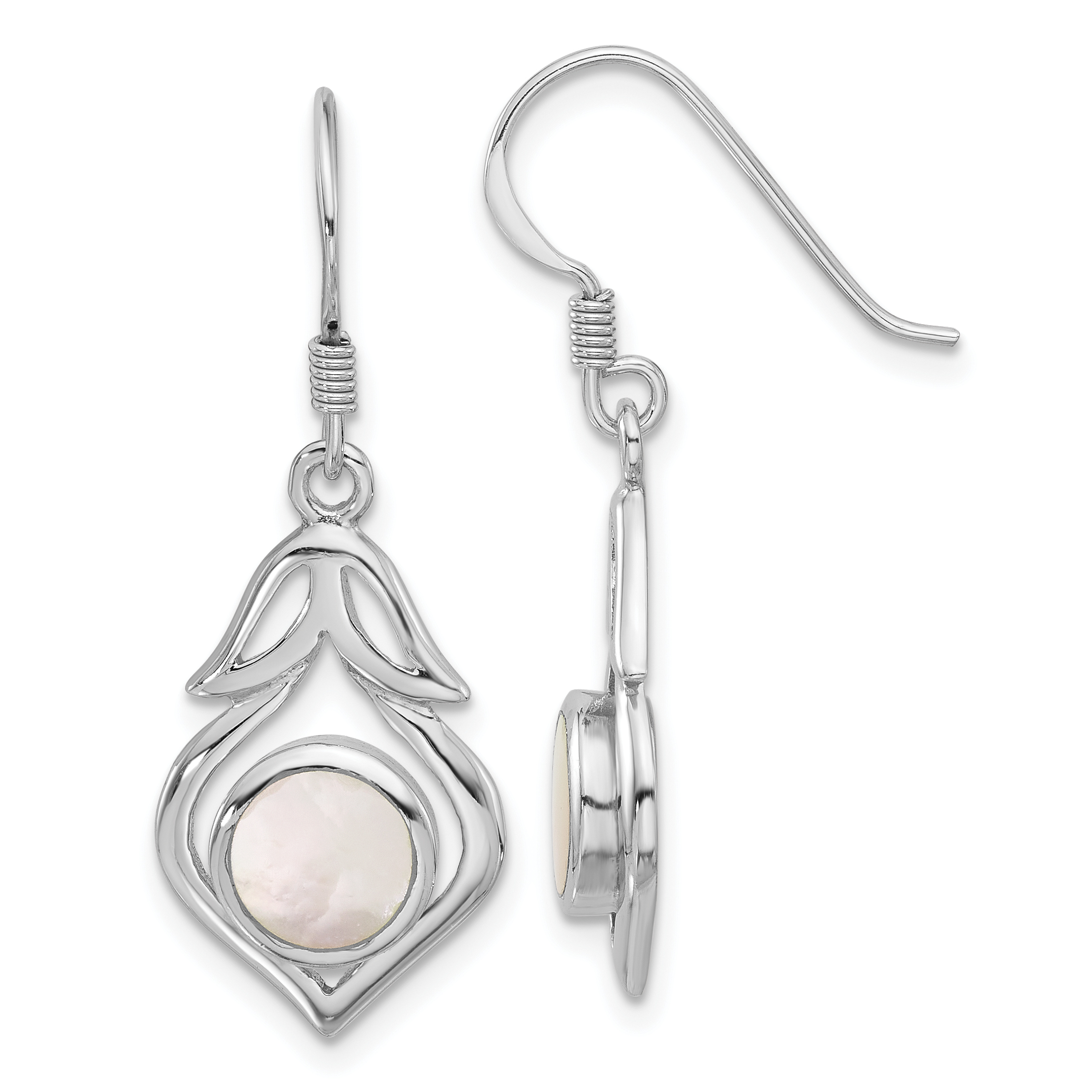 Sterling Silver RH-plated Polished Fancy Mother of Pearl Dangle Earrings (QE17429)