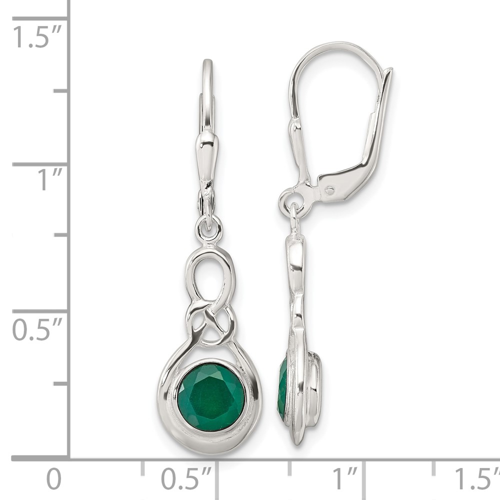 Sterling Silver Polished Green Onyx Knot Leverback Dangle Earrings (QE17431)