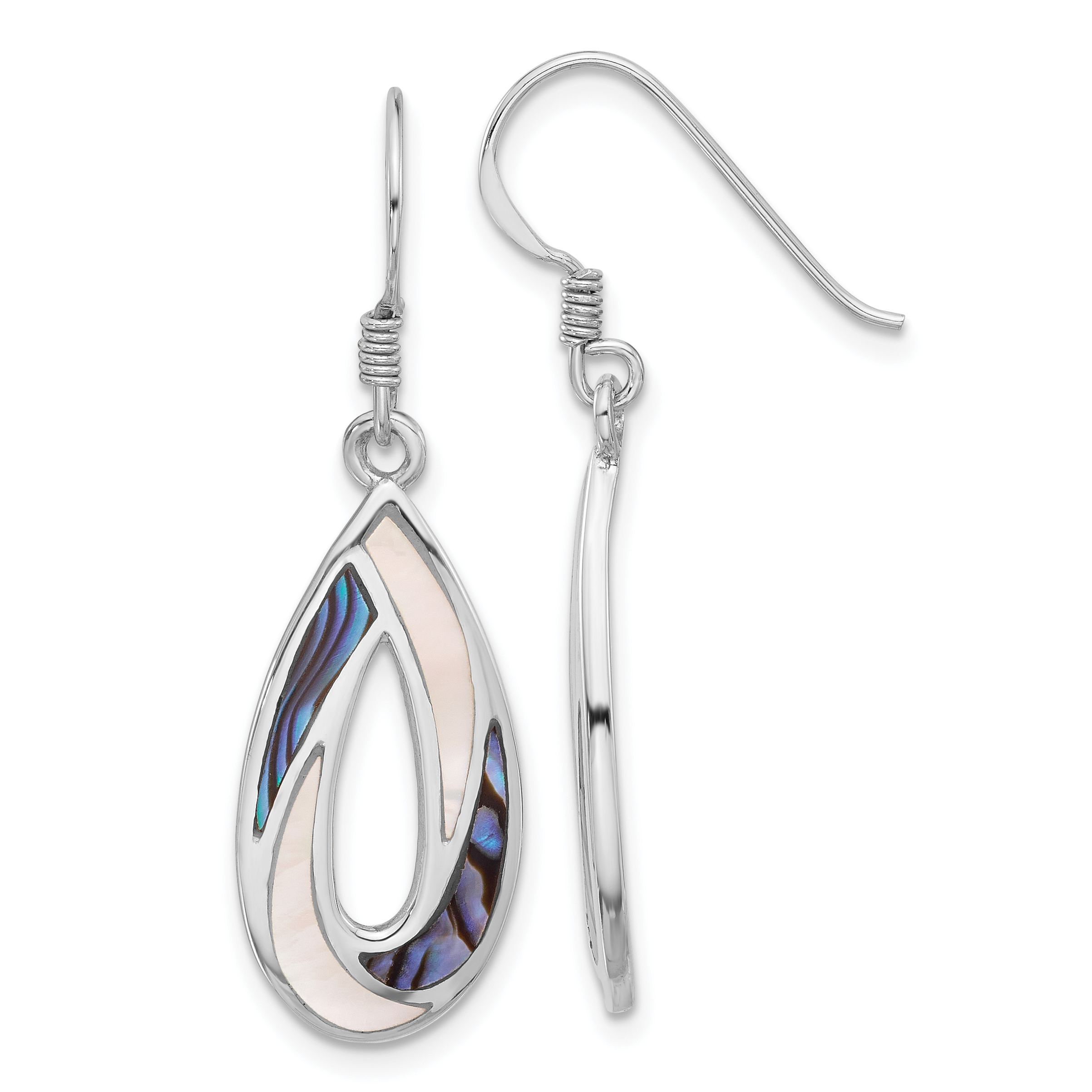 Sterling Silver RH-pltd Polished Abalone & MOP Teardrop Dangle Earrings (QE17434)