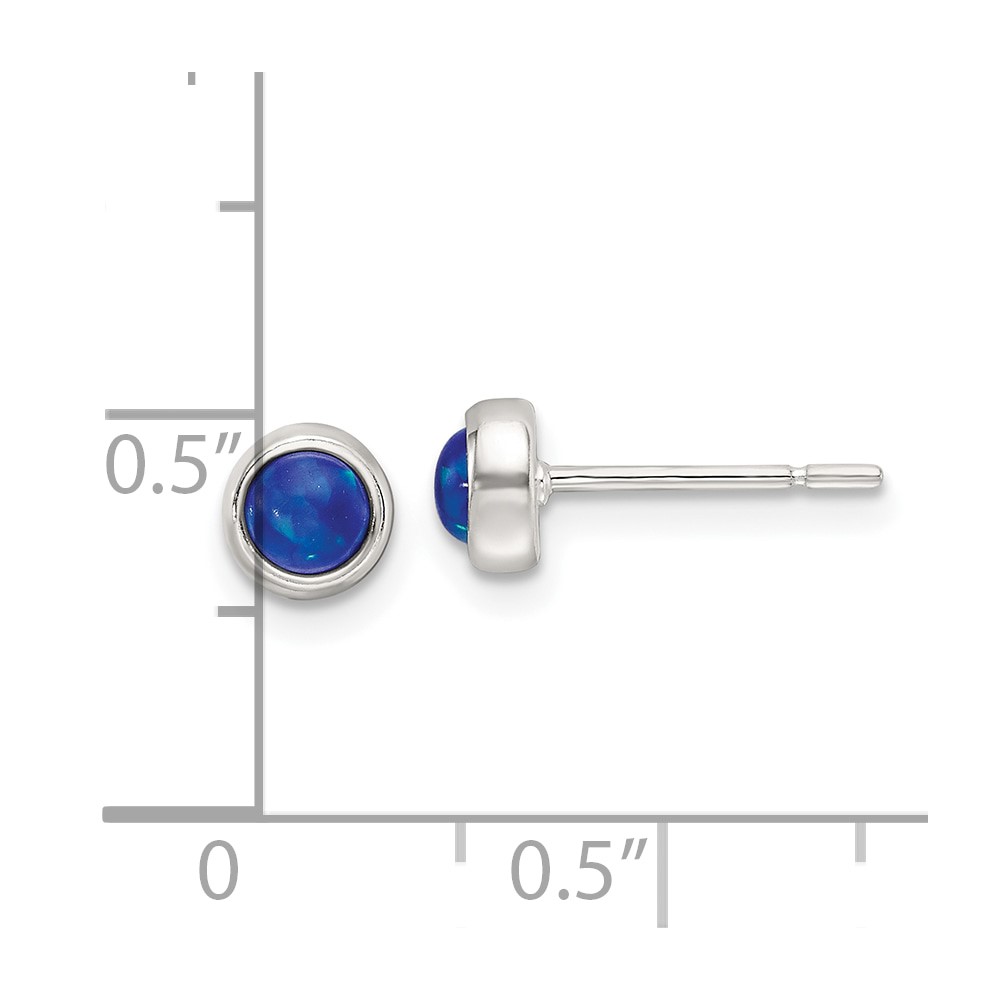 Sterling Silver Polished Blue Cabochon Opal Bezel Stud Earrings (QE17435)