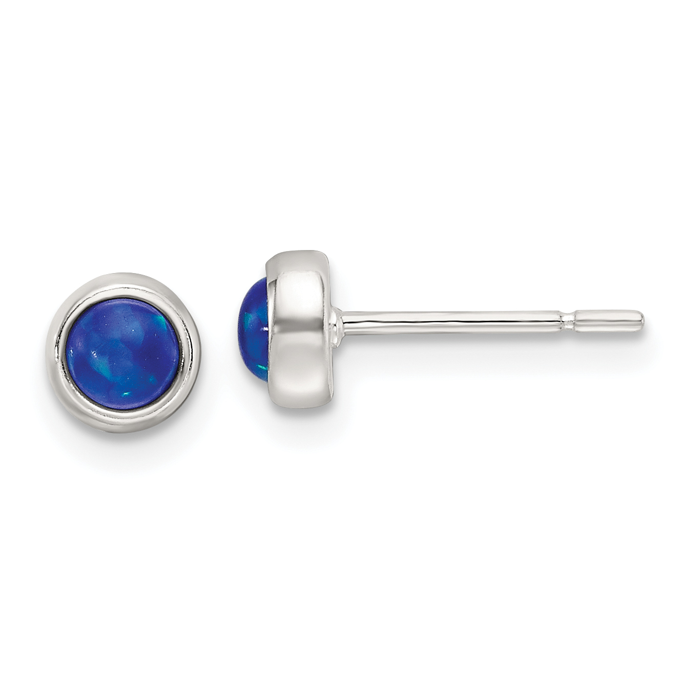 Sterling Silver Polished Blue Cabochon Opal Bezel Stud Earrings (QE17435)