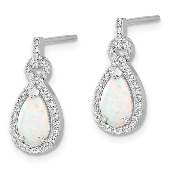 Sterling Silver RH-plated Cr. Opal & CZ Teardrop Post Dangle Earrings
