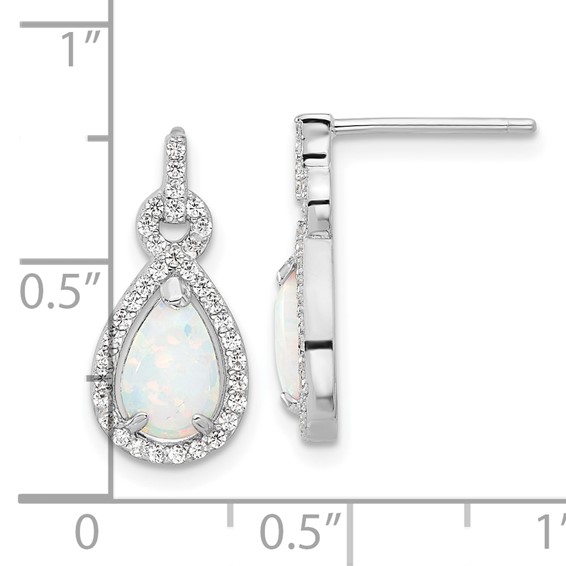 Sterling Silver RH-plated Cr. Opal & CZ Teardrop Post Dangle Earrings