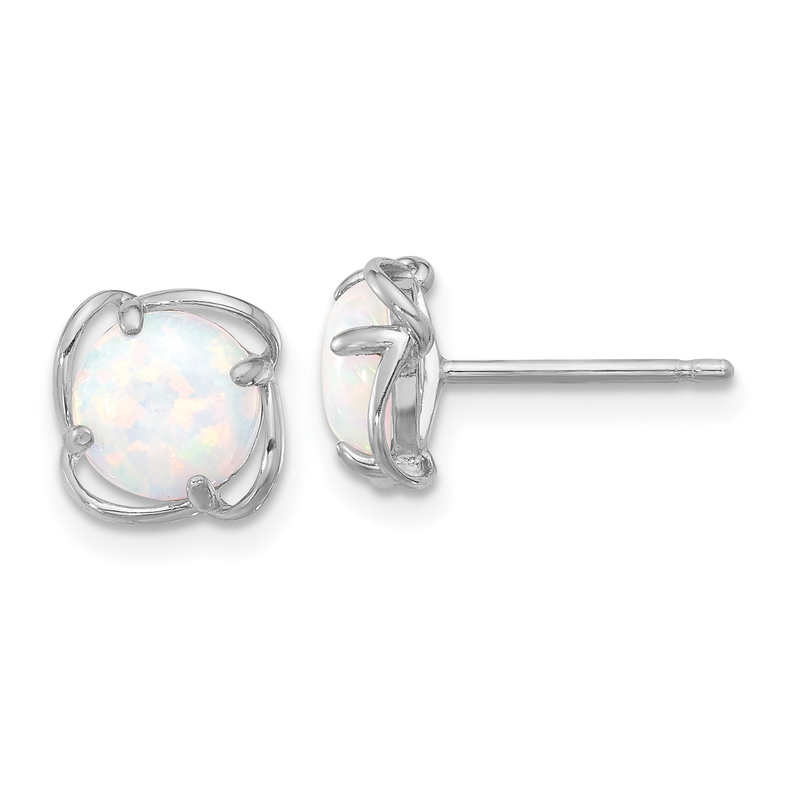 Sterling Silver Rhodium-plated Polished Round Created Opal Post Earrings (QE17437)