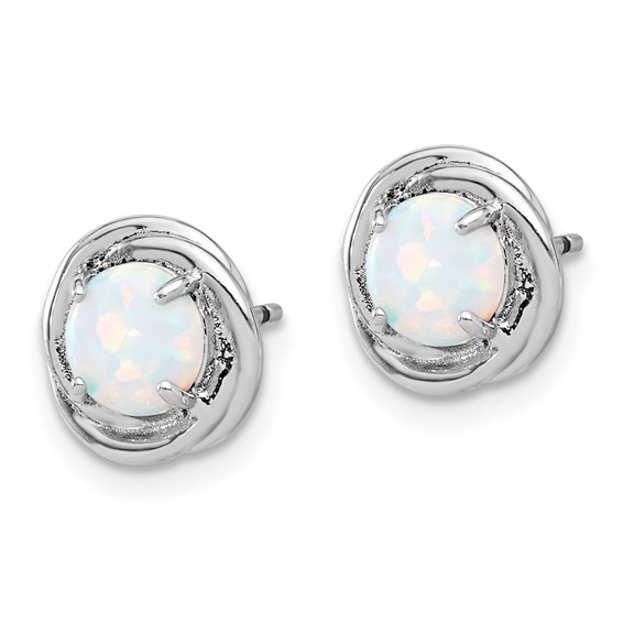 Sterling Silver Rhod-plated Polished Created Opal Swirl Circle Post Earring