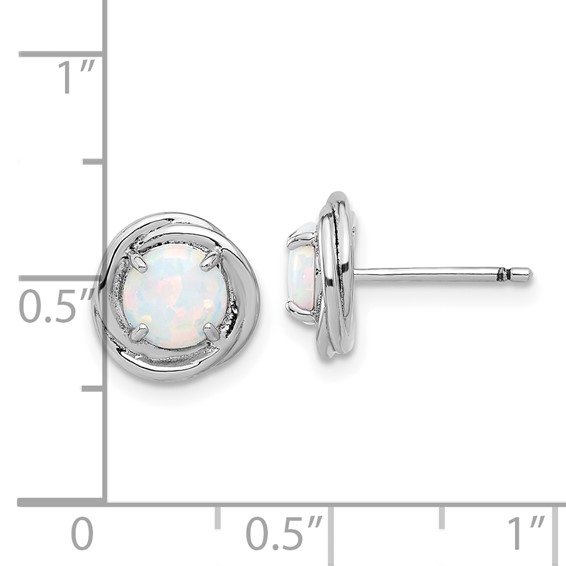 Sterling Silver Rhod-plated Polished Created Opal Swirl Circle Post Earring