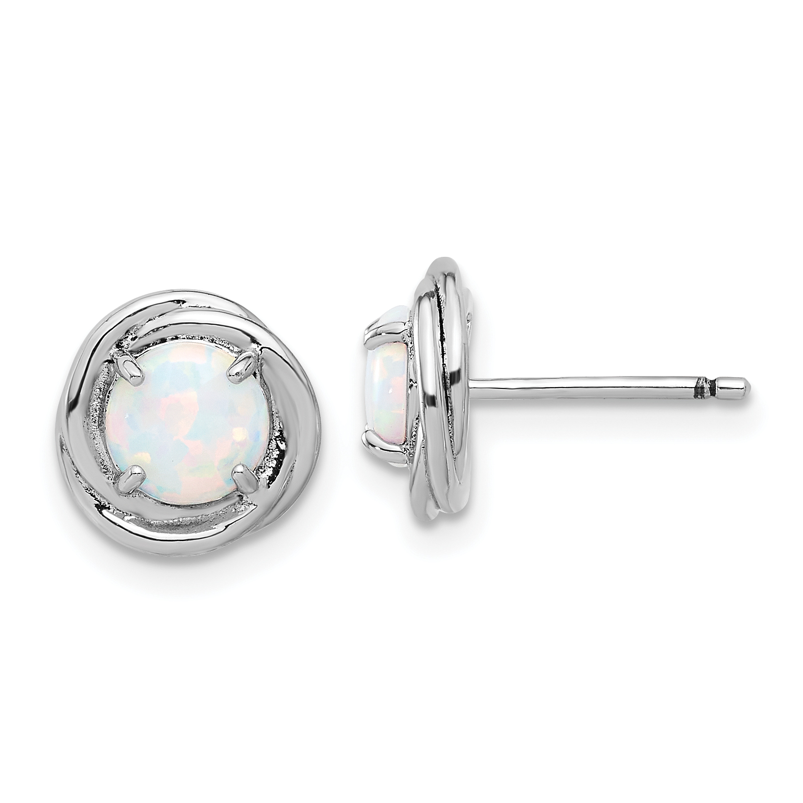 Sterling Silver Rhod-plated Polished Created Opal Swirl Circle Post Earring (QE17439)