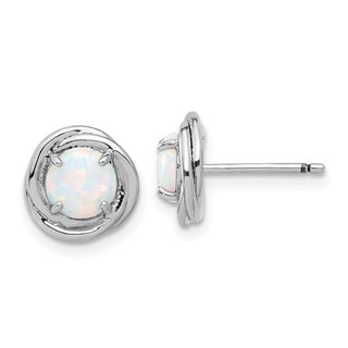 Sterling Silver Rhod-plated Polished Created Opal Swirl Circle Post Earring