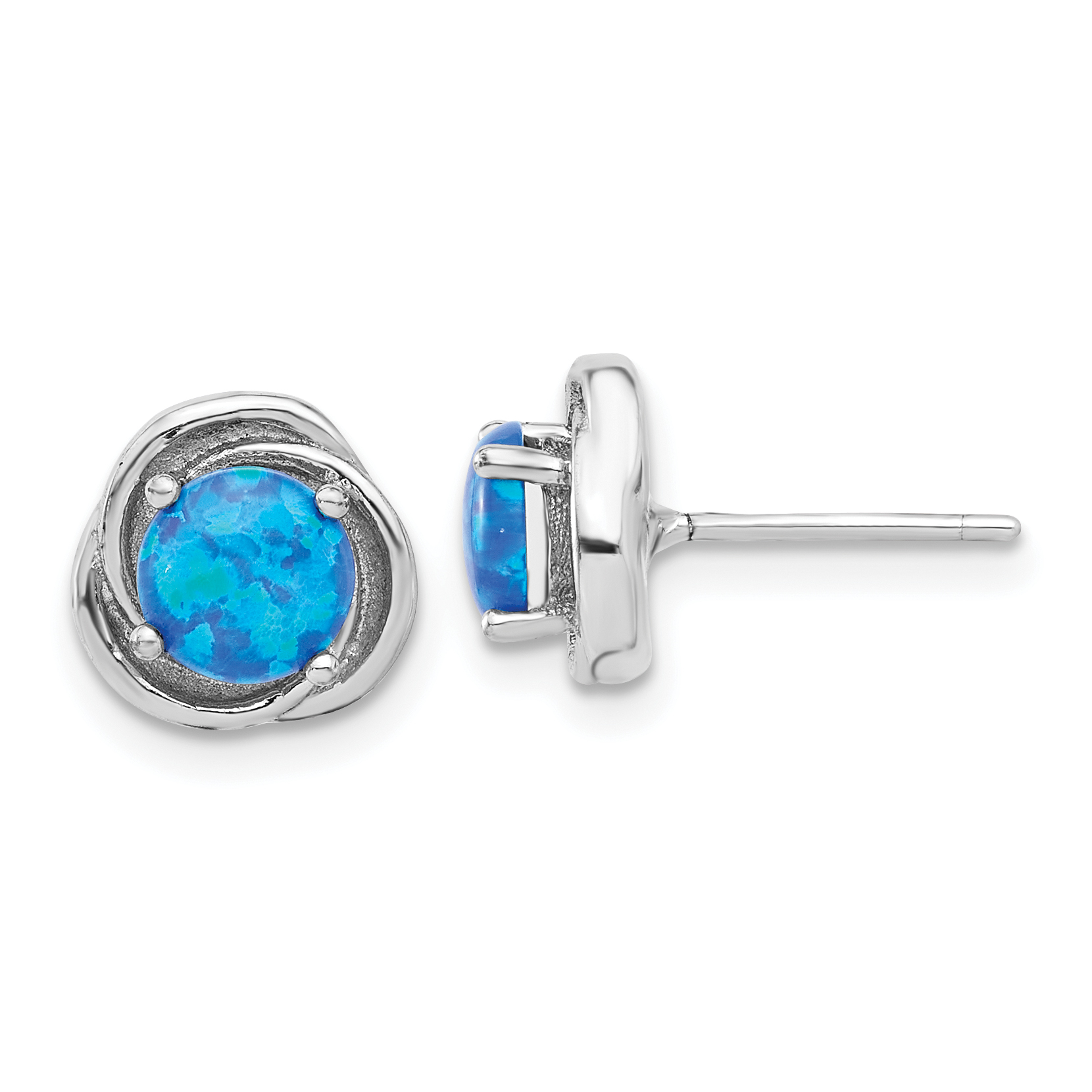 Sterling Silver RH-plated Polished Blue Cr. Opal Swirl Circle Post Earrings (QE17440)