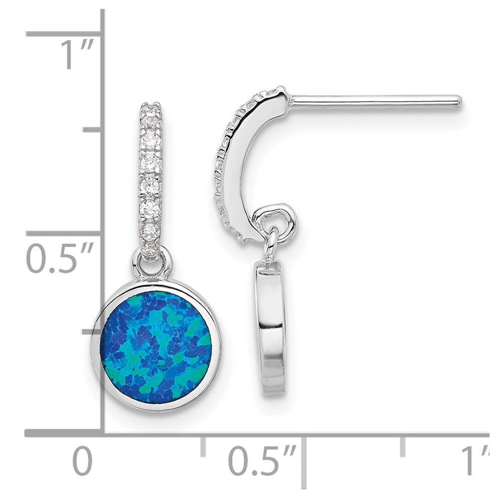 Sterling Silver RH-plated Polished CZ & Blue Cr. Opal Post Dangle Earrings (QE17444)