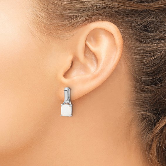 Sterling Silver Rhodium-plated Polished CZ & Created Opal Post Earrings