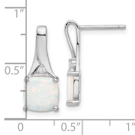 Sterling Silver Rhodium-plated Polished CZ & Created Opal Post Earrings