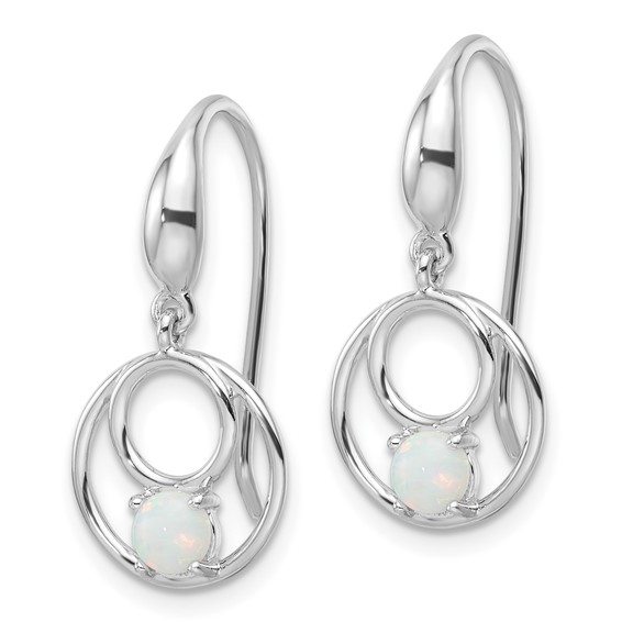 Sterling Silver Rhod-plated Polished Created Opal Circles Dangle Earrings
