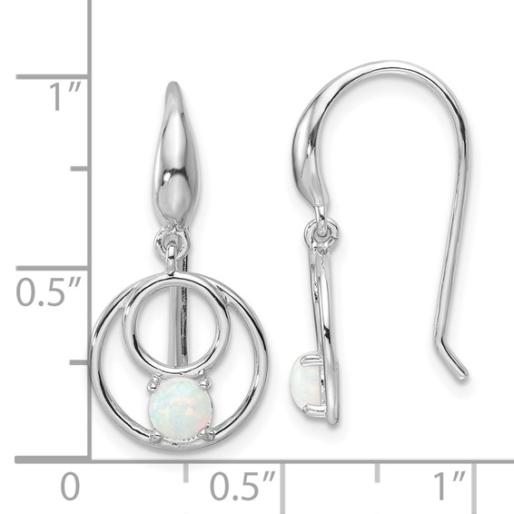 Sterling Silver Rhod-plated Polished Created Opal Circles Dangle Earrings