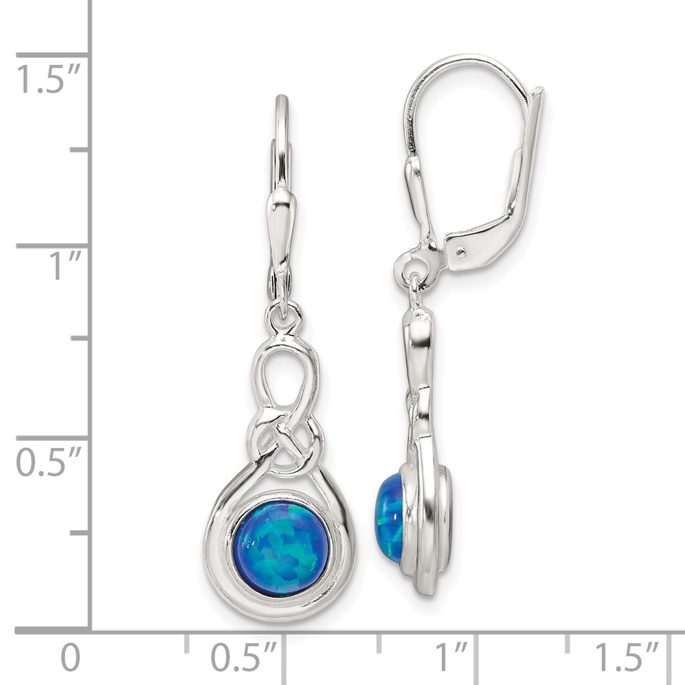 Sterling Silver Polished Blue Opal Knot Leverback Dangle Earrings (QE17451)