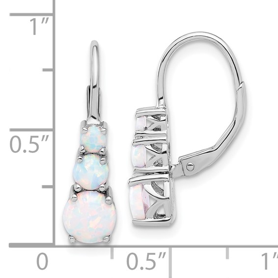 Sterling Silver Rhodium-plated Polished Created Opal Leverback Earrings