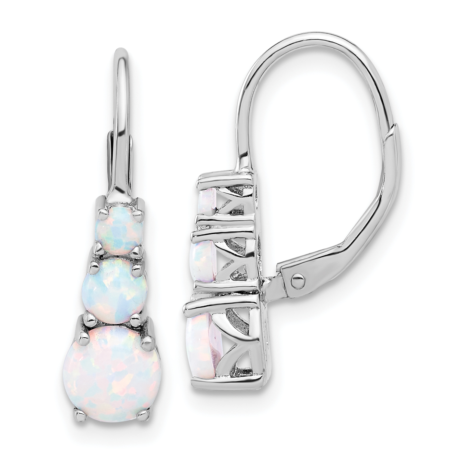 Sterling Silver Rhodium-plated Polished Created Opal Leverback Earrings (QE17455)
