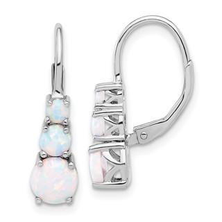 Sterling Silver Rhodium-plated Polished Created Opal Leverback Earrings